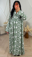 Maxi Jurk met Ornament Print en Kraag 005-E