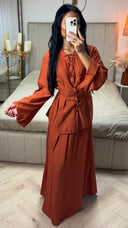 Maxi Rok & Vetersluiting Top Set met Ceintuur – Viscoseblend