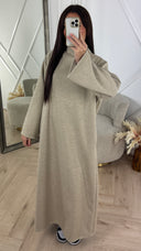 Minimal Fleece Maxi Jurk met Wijde Mouwen
