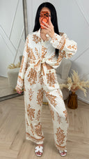 Ornament Print Tweedelige Set met Wijde Broek 1250