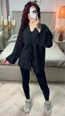 Oversized 2 Ties Stripes Cardigan