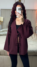 Oversized 2 Ties Stripes Cardigan