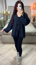 Oversized 2 Ties Stripes Cardigan