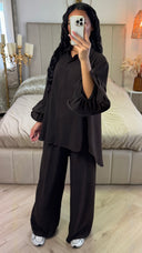 Oversized Blouse Set Ruffle Sleeves Detail