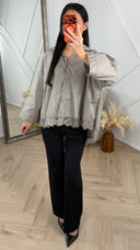 Oversized Blouse met Kantdetail en Losvallende Fit