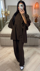 Oversized Katoenen Set met Pofmouwen & Rechte Broek