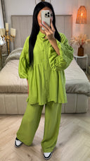 Oversized Katoenen Set met Pofmouwen & Rechte Broek