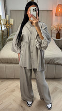 Oversized Katoenen Set met Pofmouwen & Rechte Broek