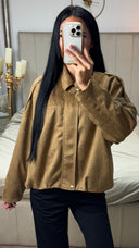 Oversized Suèdelook Jas met Gekleurde Voering