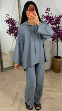 Oversized Tweedelige Blouse Set met Wide Leg Broek