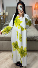 Oversized Viscose Abaya met V-Hals en Bloemenprint