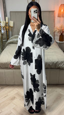 Oversized Viscose Abaya met V-Hals en Bloemenprint
