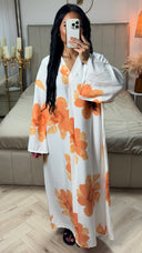 Oversized Viscose Abaya met V-Hals en Bloemenprint