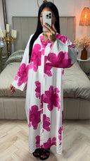 Oversized Viscose Abaya met V-Hals en Bloemenprint