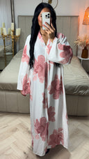 Oversized Viscose Abaya met V-Hals en Bloemenprint