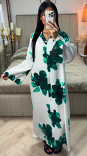 Oversized Viscose Abaya met V-Hals en Bloemenprint