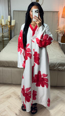 Oversized Viscose Abaya met V-Hals en Bloemenprint