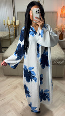 Oversized Viscose Abaya met V-Hals en Bloemenprint
