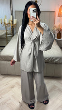 Oversized Viscoseblend Set met Gedraaid Detail & Wijde Broek