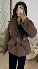Padded Belted Jacket met Opstaande Kraag
