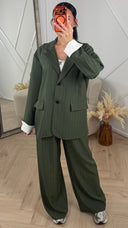 Pinstripe Blazer Set met Contrastmanchetten