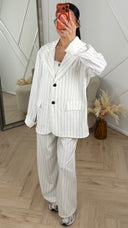 Pinstripe Blazer Set met Contrastmanchetten