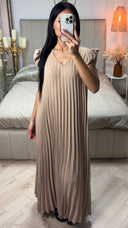 Plissé Maxi Jurk met Ruches & Elegante Pasvorm