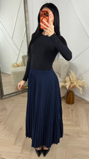 Plissé Maxi Rok met Elastische Tailleband Y1011