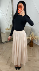Plissé Maxi Rok met Elastische Tailleband Y1011