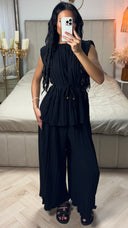Plissé Set met Ceintuur & Wijde Broek – Elegant & Comfortabel