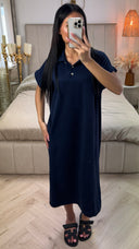 Polo Midi Jurk met Korte Mouwen & Knoopsluiting