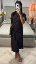 Round Neck Wrap Tie Belt Cheesecloth Dress