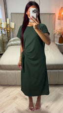 Round Neck Wrap Tie Belt Cheesecloth Dress