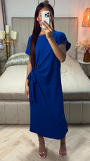 Round Neck Wrap Tie Belt Cheesecloth Dress