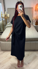 Round Neck Wrap Tie Belt Cheesecloth Dress