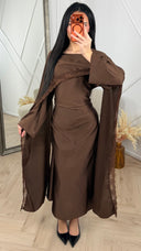 Satijnen Abaya Jurk met Kantdetail en Cape Overslag