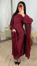 Satijnen Abaya Jurk met Kantdetail en Cape Overslag