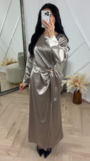 Satijnen Abaya Maxi Jurk met Overslag en Gesp