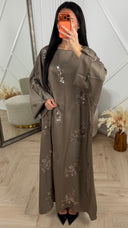 Satijnen Abaya Maxi Jurk met Pailletten Bloemen