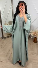 Satijnen Abaya Maxi Jurk met V-Hals en Strass Details