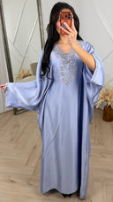 Satijnen Abaya Maxi Jurk met V-Hals en Strass Details