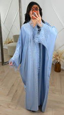 Satijnen Abaya Maxi Jurk met Veren en Strass Details