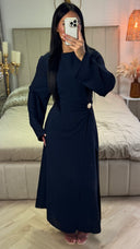 Split Dress Golden Button Detail Integrated Skirt