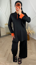 Sportieve Burkini Set met Contrast Rits en Omslagmanchetten