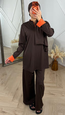 Sportieve Burkini Set met Contrast Rits en Omslagmanchetten