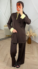 Sportieve Burkini Set met Contrast Rits en Omslagmanchetten