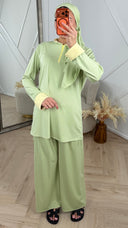 Sportieve Burkini Set met Contrast Rits en Omslagmanchetten