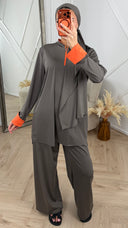 Sportieve Burkini Set met Contrast Rits en Omslagmanchetten
