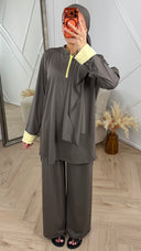 Sportieve Burkini Set met Contrast Rits en Omslagmanchetten