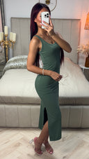 Strap Ribbed Dress Split Sleeve